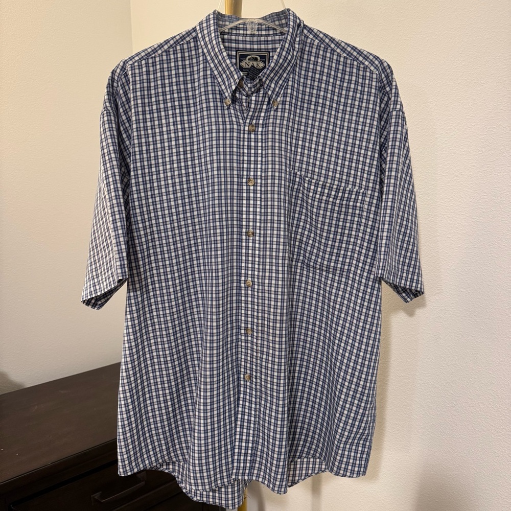 NAK Short Sleeve Blue and White Plaid Check Button Down - Size Large